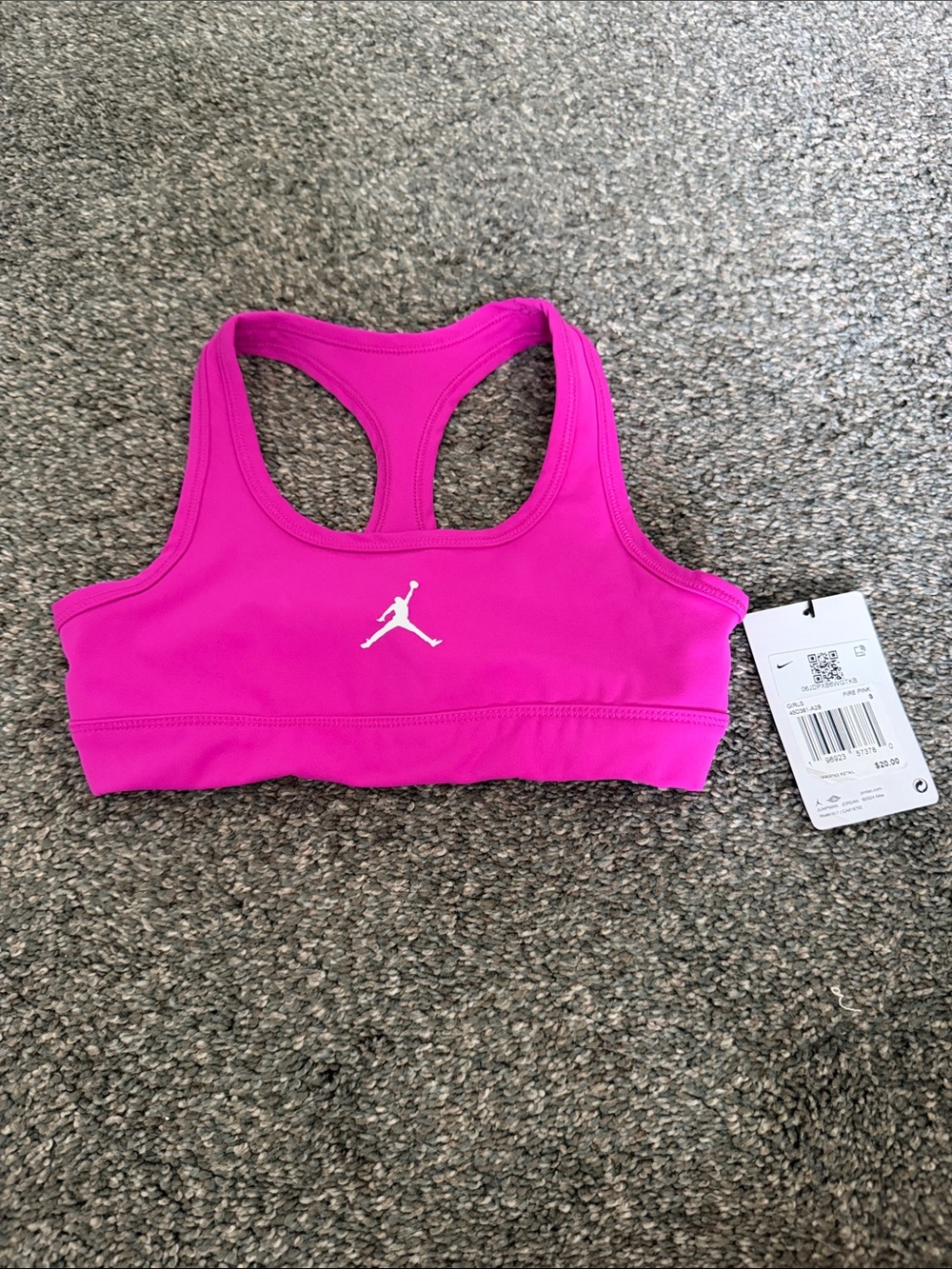 Jordan Girls' Bright Fuchsia Racerback Sports Bra with White Jumpman